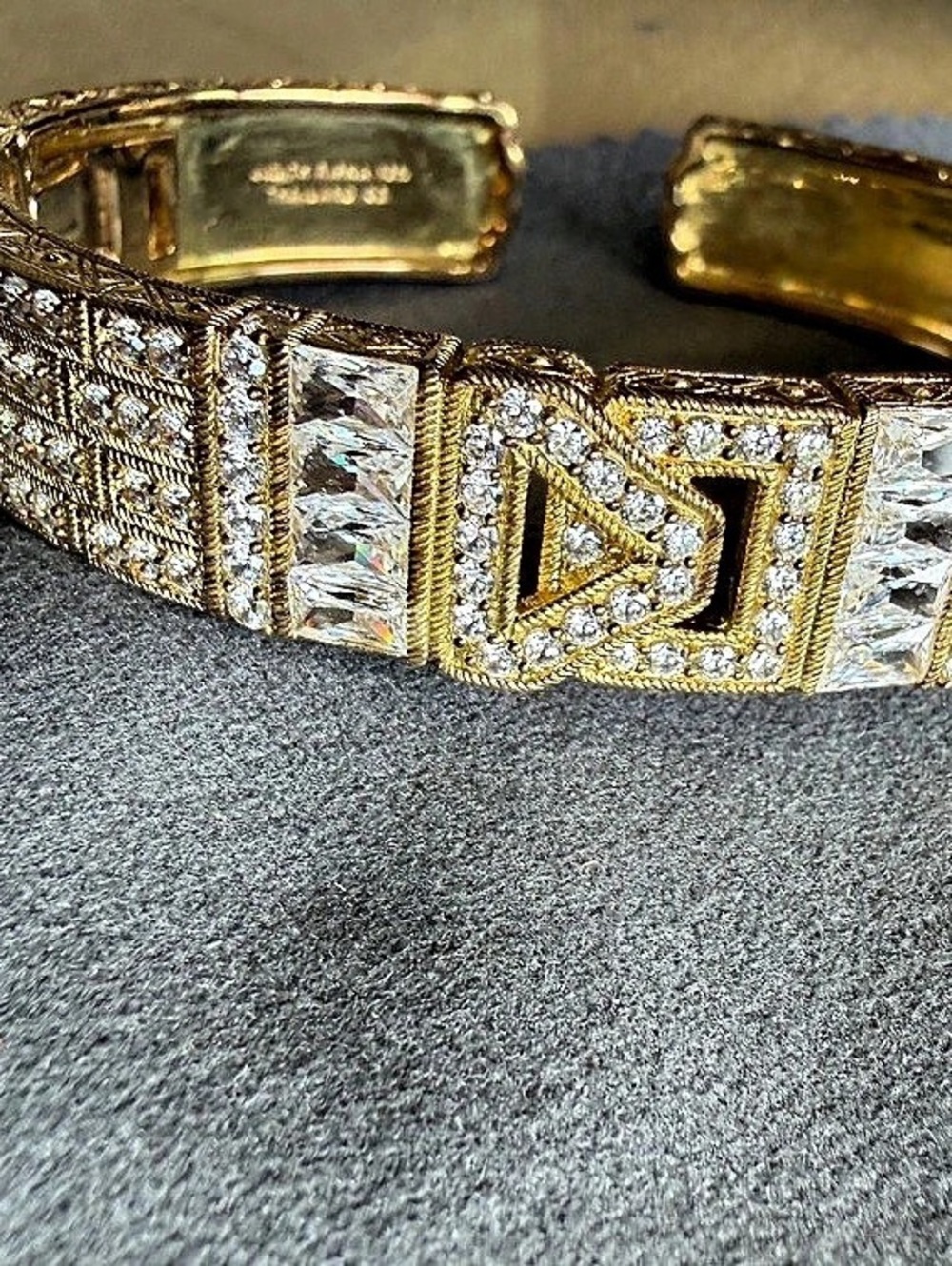 Judith Ripka 14 K Gold Clad and Diamonique Cuff Bracelet